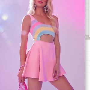Sugar Thrillz Rainbow Cut Out Skater Dress Barbiecore